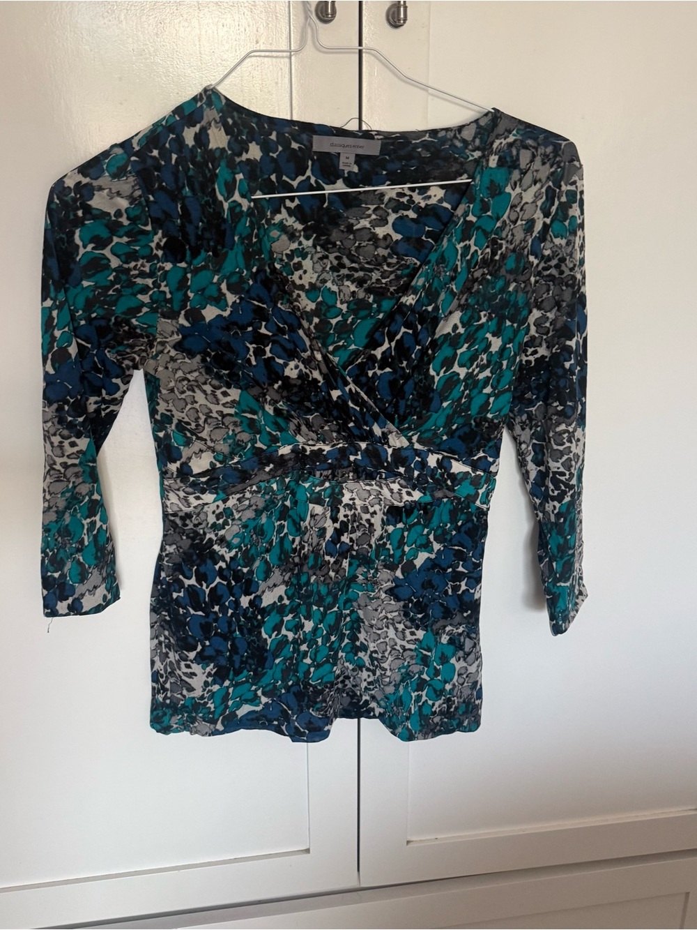 Classiques Entier Teal and Navy Floral Wrap Top